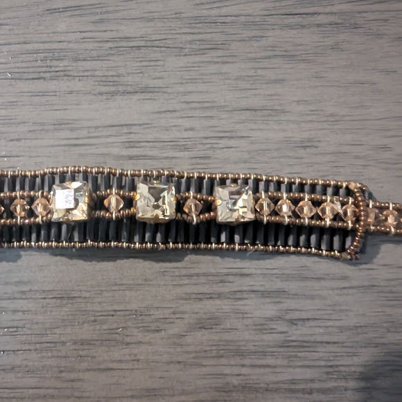 🖤Vintage1930s–50s Art Deco Revival Austrian Glass & Gilt Bead Bracelet - Picture 8 of 10